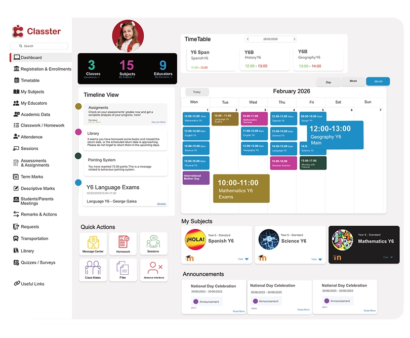 Classter Student Portal Mockup